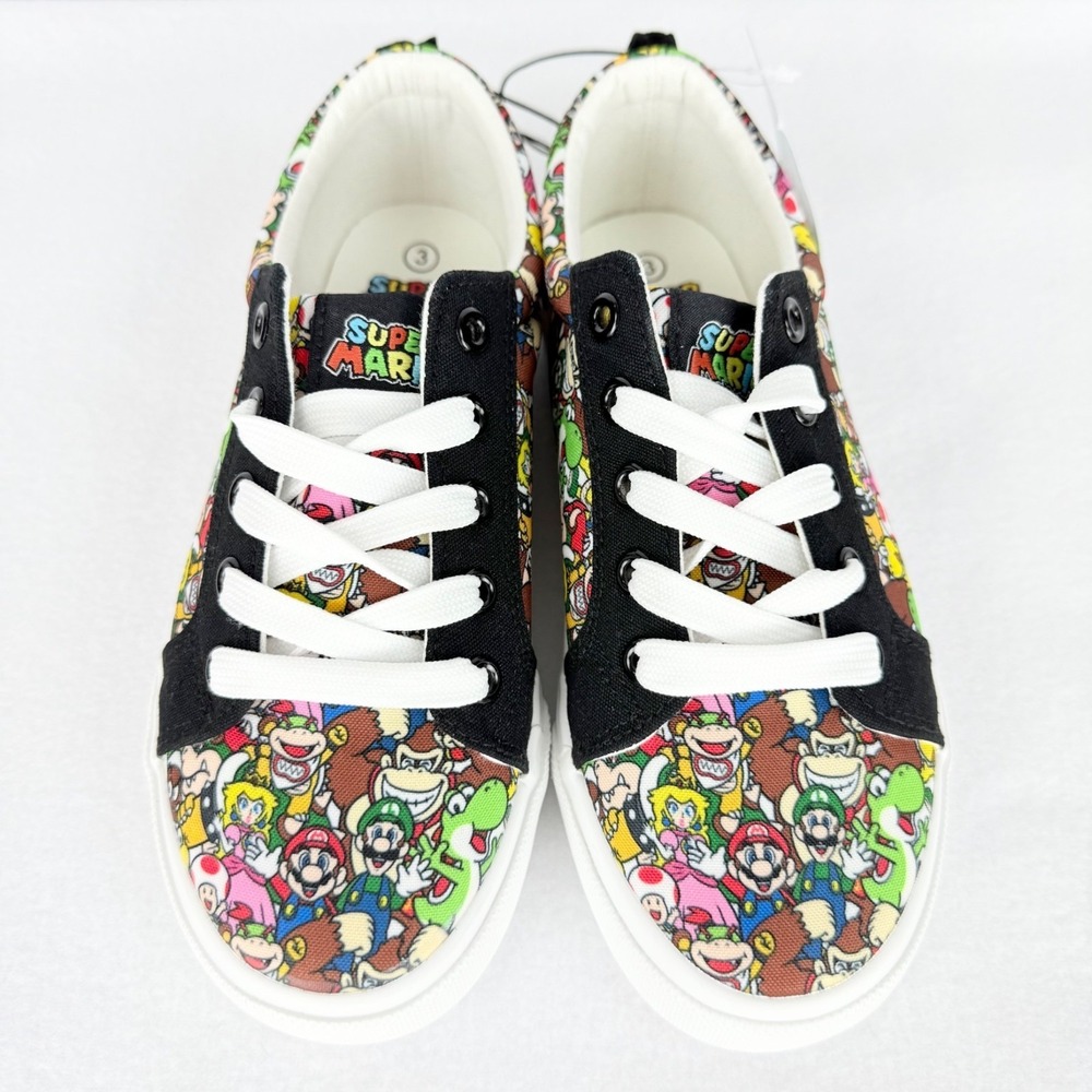 Ground Up Kids Super Mario Nintendo Low Top Lace Up Canvas Black Shoes Sz 3 NWOB